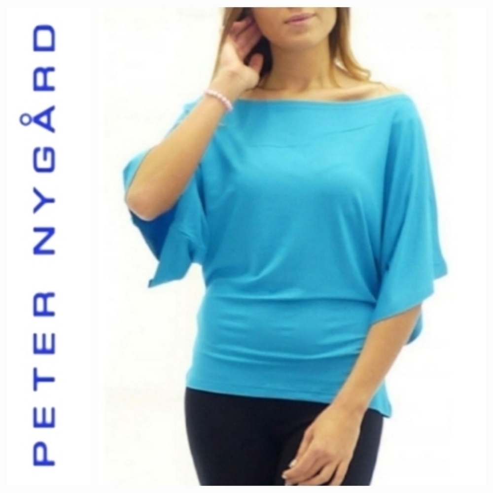 Peter Nygard  Blue Dolman Sleeve Top with Side Ruching